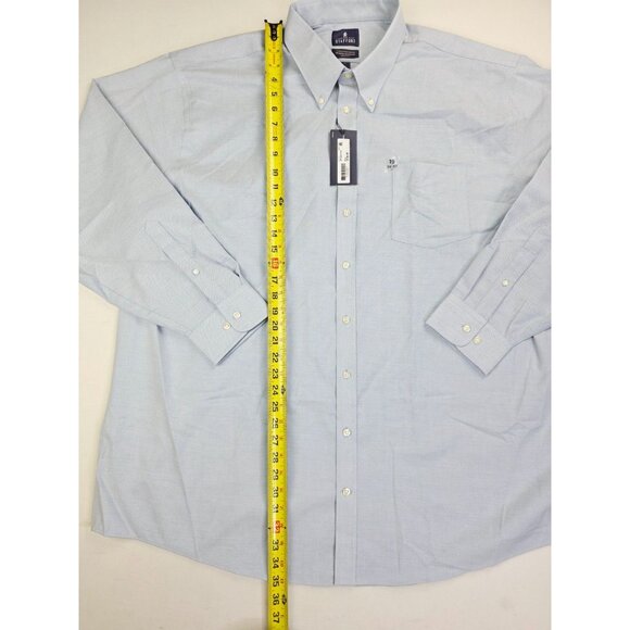 Stafford Big Size 19 36-37 Mens Blue Wrinkle Free Oxford Button Down Shirt NWT - Picture 8 of 9
